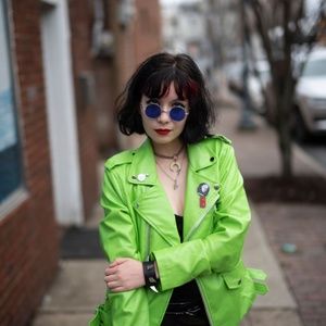 Green Faux Leather Biker Jacket